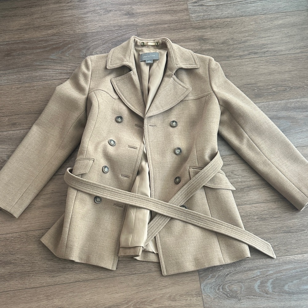 Ann Taylor Beige Double-Breasted Pea Coat
